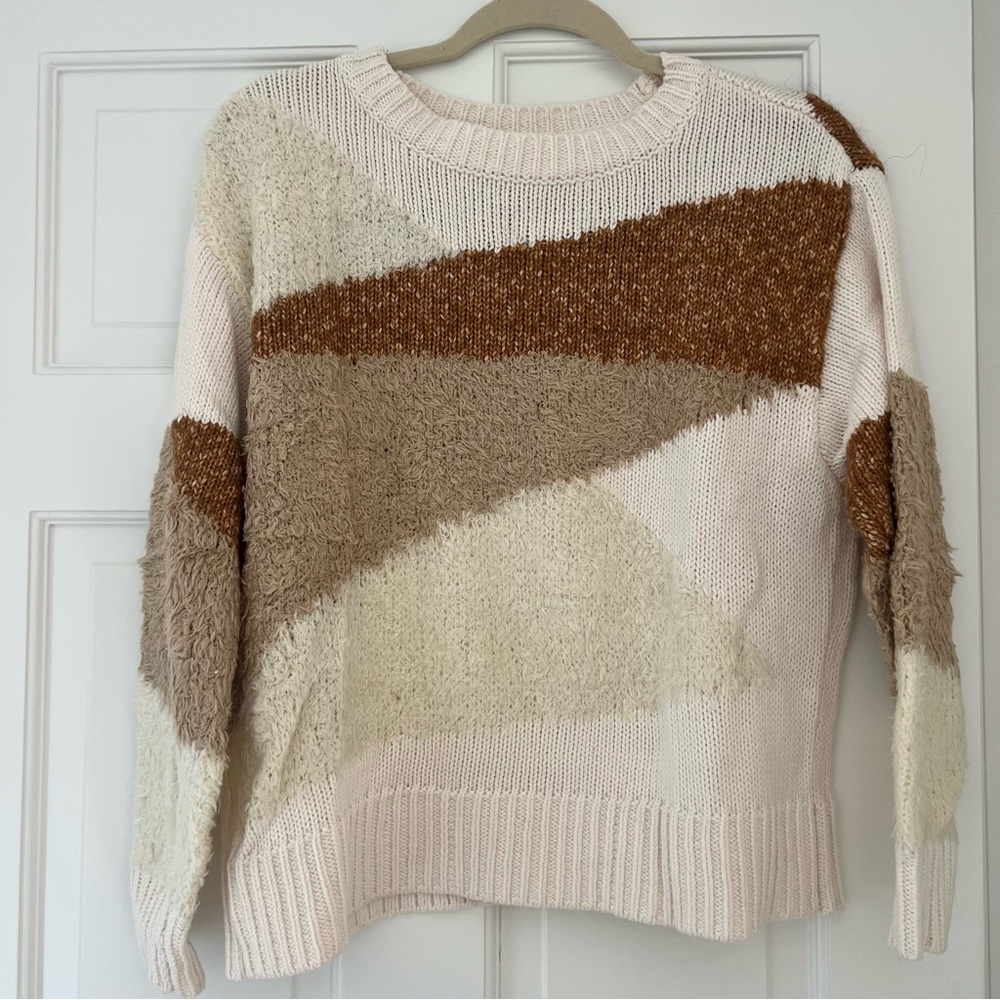 Lou & Grey Loft Colorblock Sweater - Cream and Brown Small